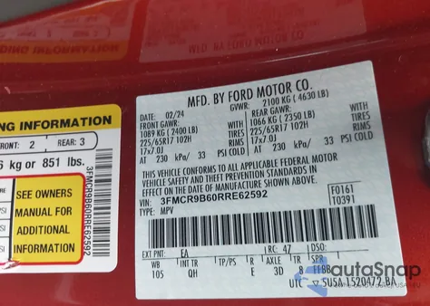 2024 Ford Bronco Sport Big Bend z USA, uszkodzony, nr VIN 3FMCR9B60RRE62592